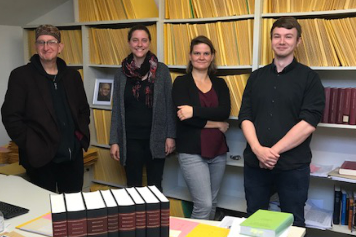 The charters edition team (from left to right): Dr Christian Friedl, Dr des. Katharina Meister, Dr Katharina Gutermuth, Maximilian Lang M.A. ©Akademieprojekt
